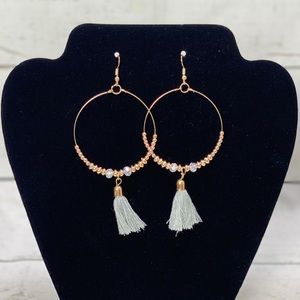 Women's Fringe Tassel Hoop Statement Earrings Gray